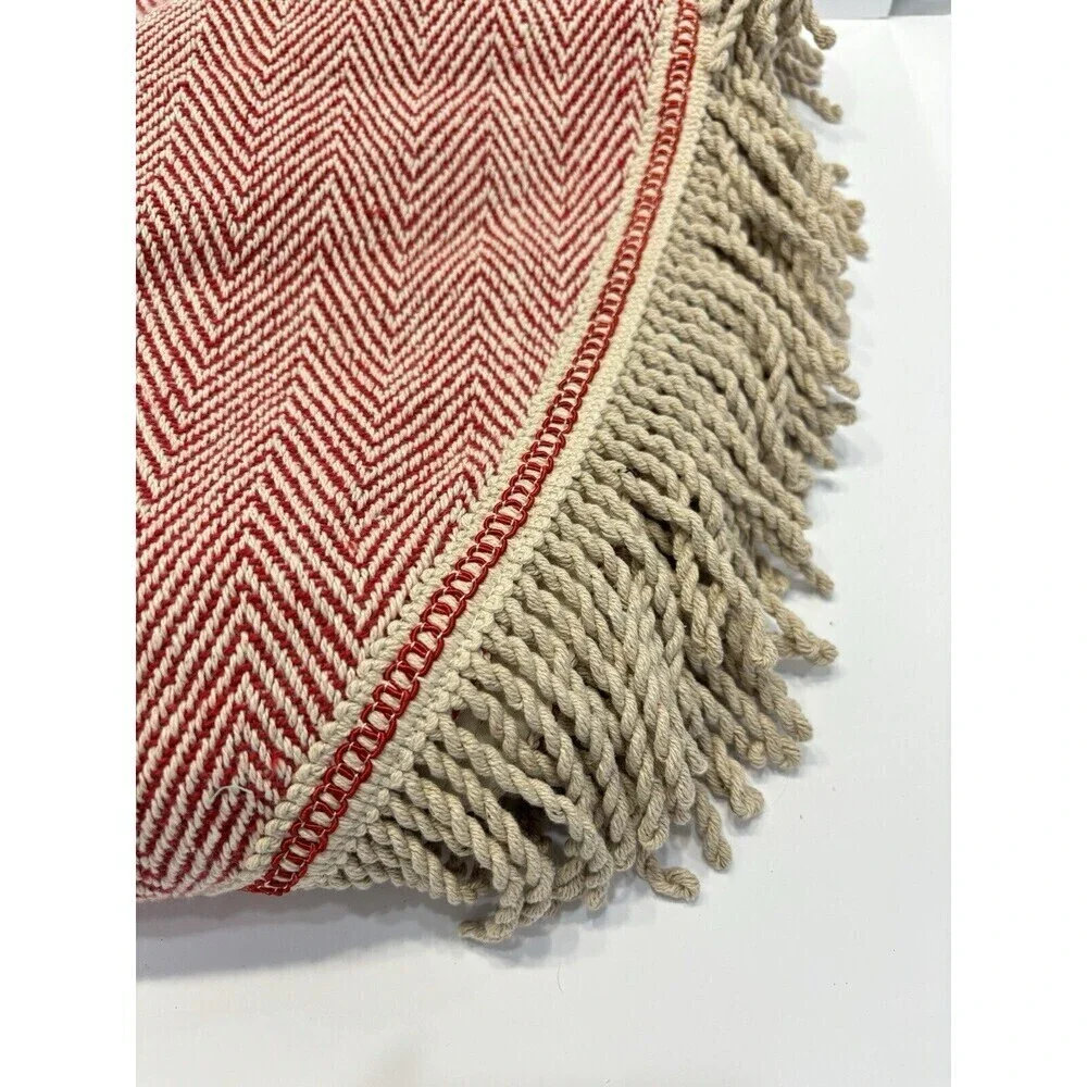 Merry Christmas Tree Skirt Boho Bohemian Farmhouse Chic Red Beige Fringe 48